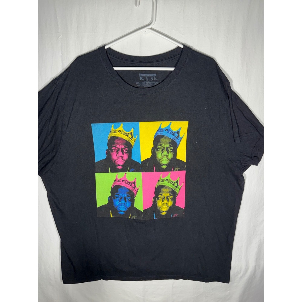 Notorious B.I.G. Biggie Smalls Pop Art Crown Graphic T-Shirt Black Mens 2X
